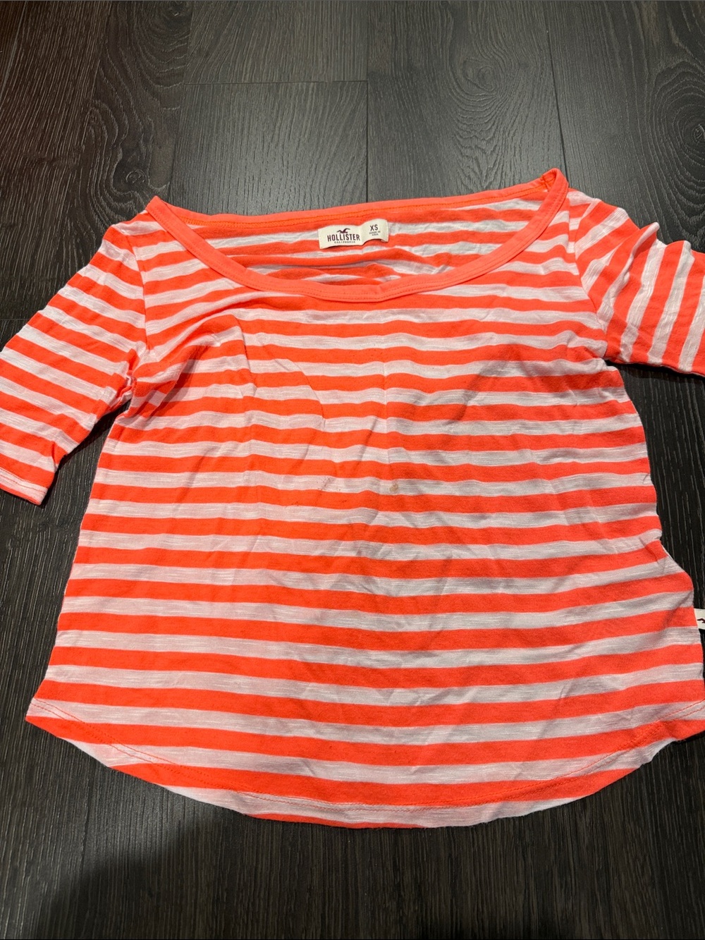 Hollister Coral & White Striped Scoop-Neck Tee